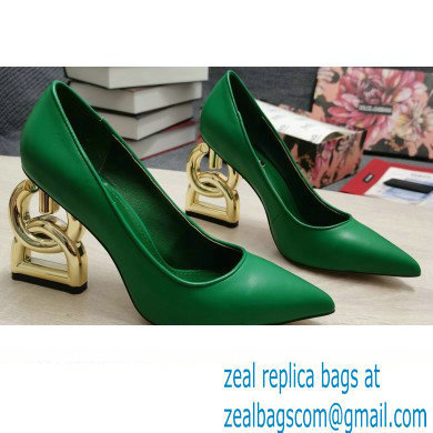 Dolce & Gabbana Heel 10.5cm Leather Pumps Green with DG Pop Heel 2021 - Click Image to Close